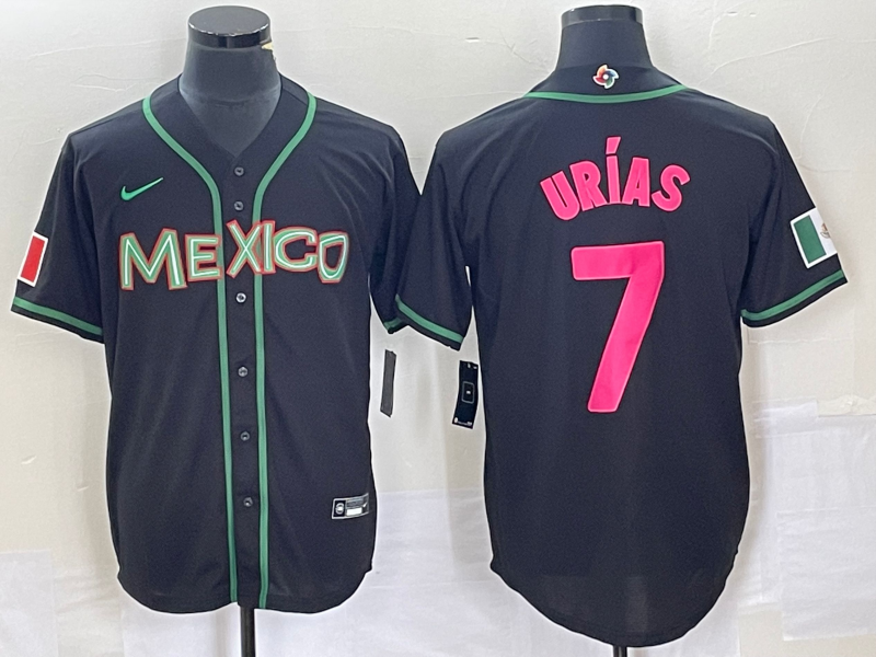 Men's Mexico Baseball #7 Julio Urías 2023 Black World Baseball With Patch Classic Stitched Jersey